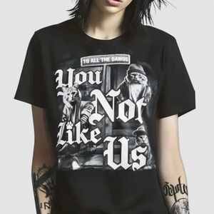 ODM Art Cats Graphic Tee You Not Like Us 100% Cotton Black NWT